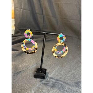 Colorful Tortoiseshell Resin Hoop Dangle Earrings Boho Statement